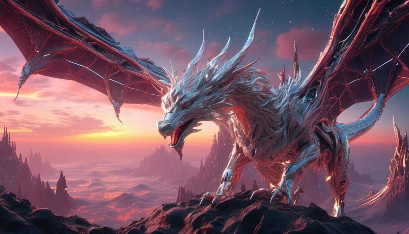 Cosmic Dragon-Wolf Demon in a Sci-Fi Landscape