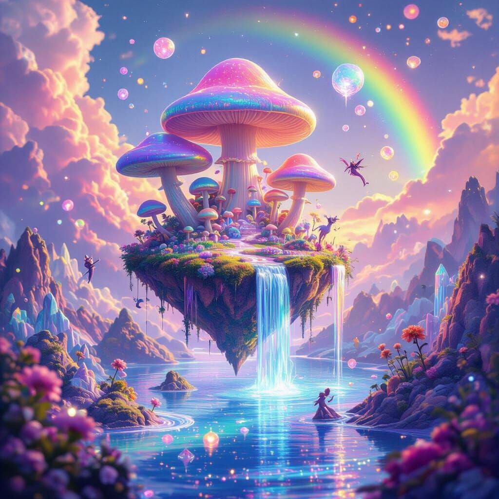 Whimsical Floating Island Paradise with Candy Seas and Neon ...