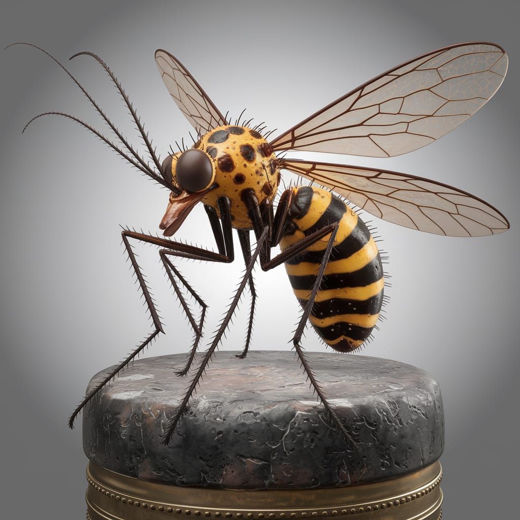 Surreal Insect Alcoholic Sits on a Weathered Wooden Barrel