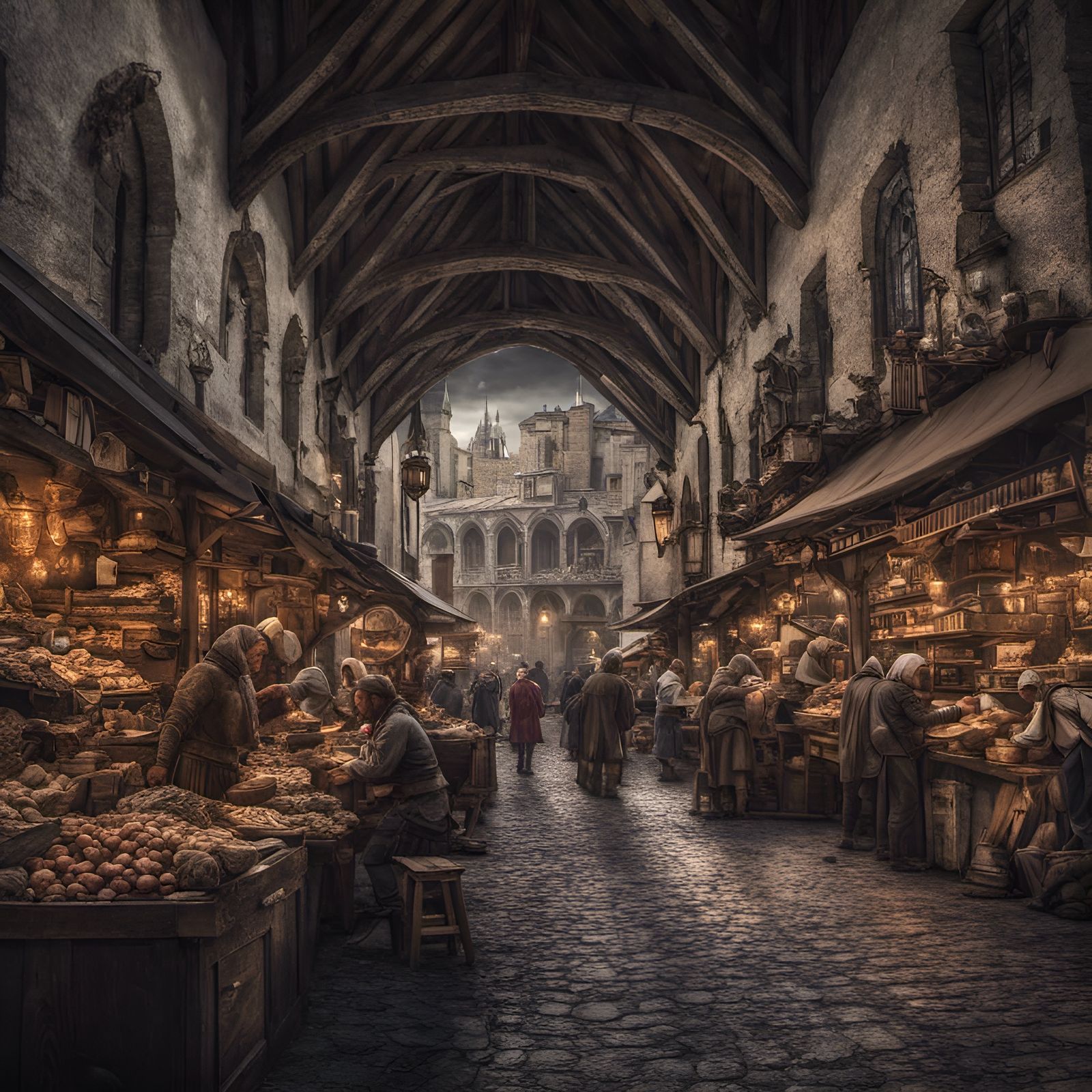 Vibrant Medieval Marketplace in Hyperrealistic Detail