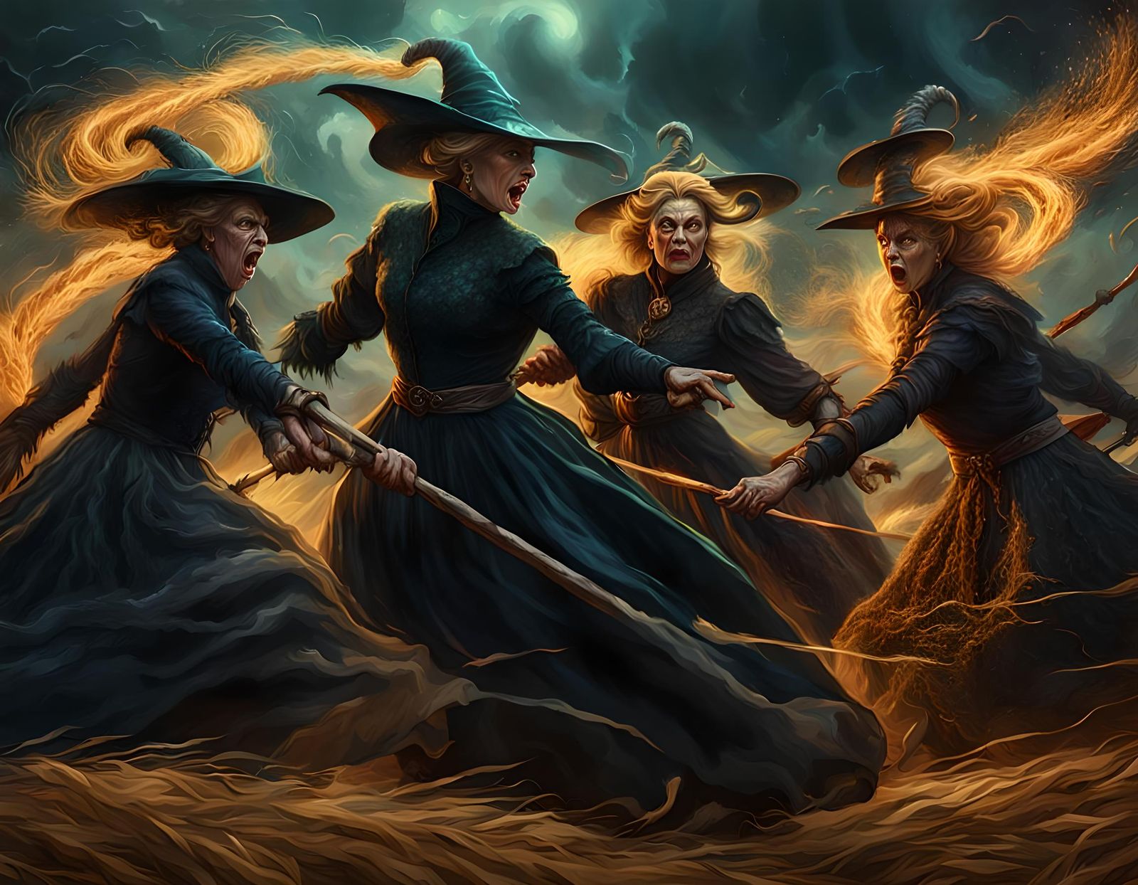 Epic Witch Queen Battle in Dark Fantasy Art