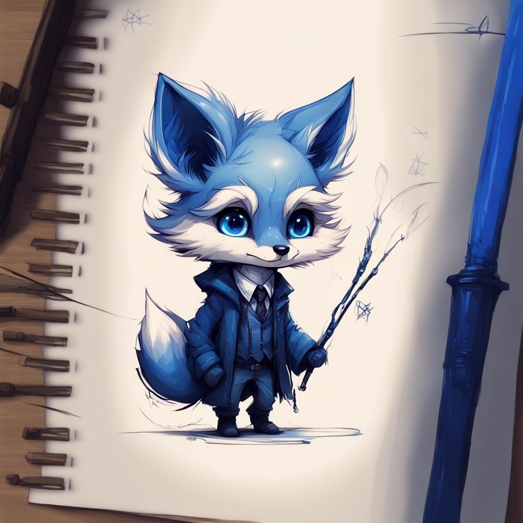 Chibi Fox as Harry Potter in Blue Ink Sketch