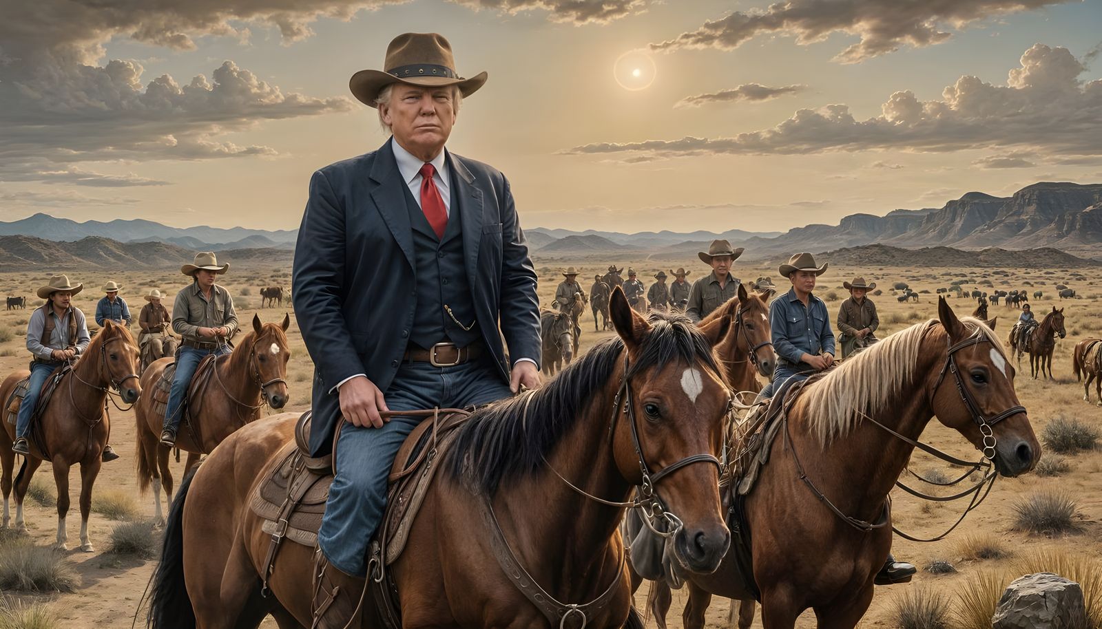 Trump as a Cowboy Herder on the US-Mexico Border