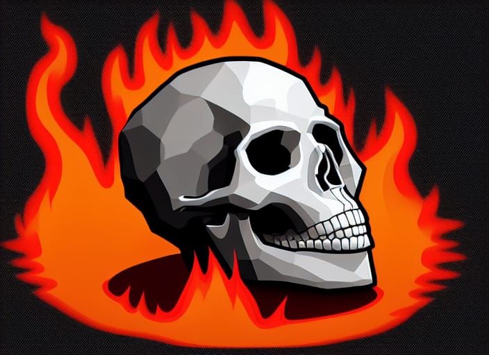 Fiery Giant Skull in 16-bit Pixel Art