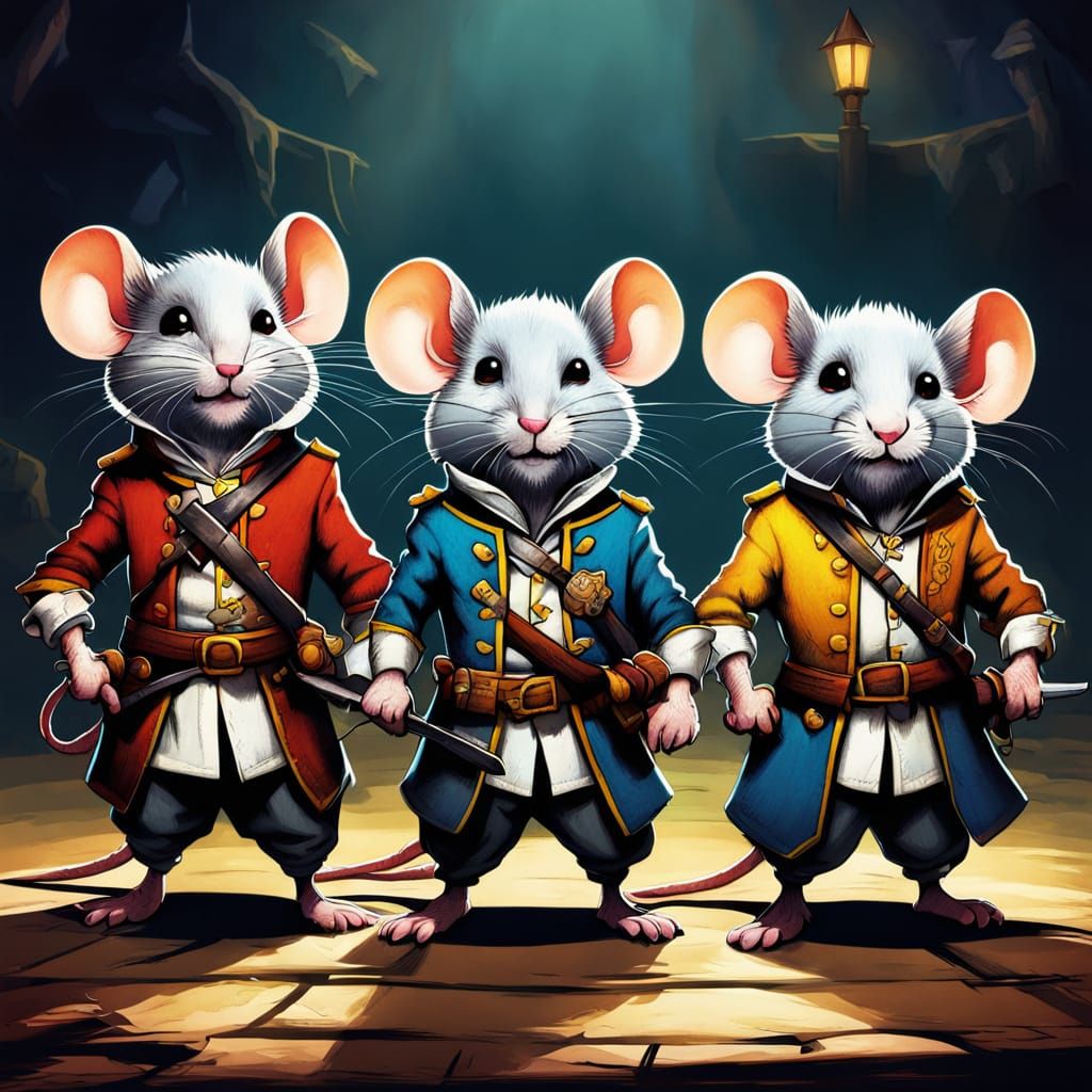 Three Musketeer Mice in Comic Book Style