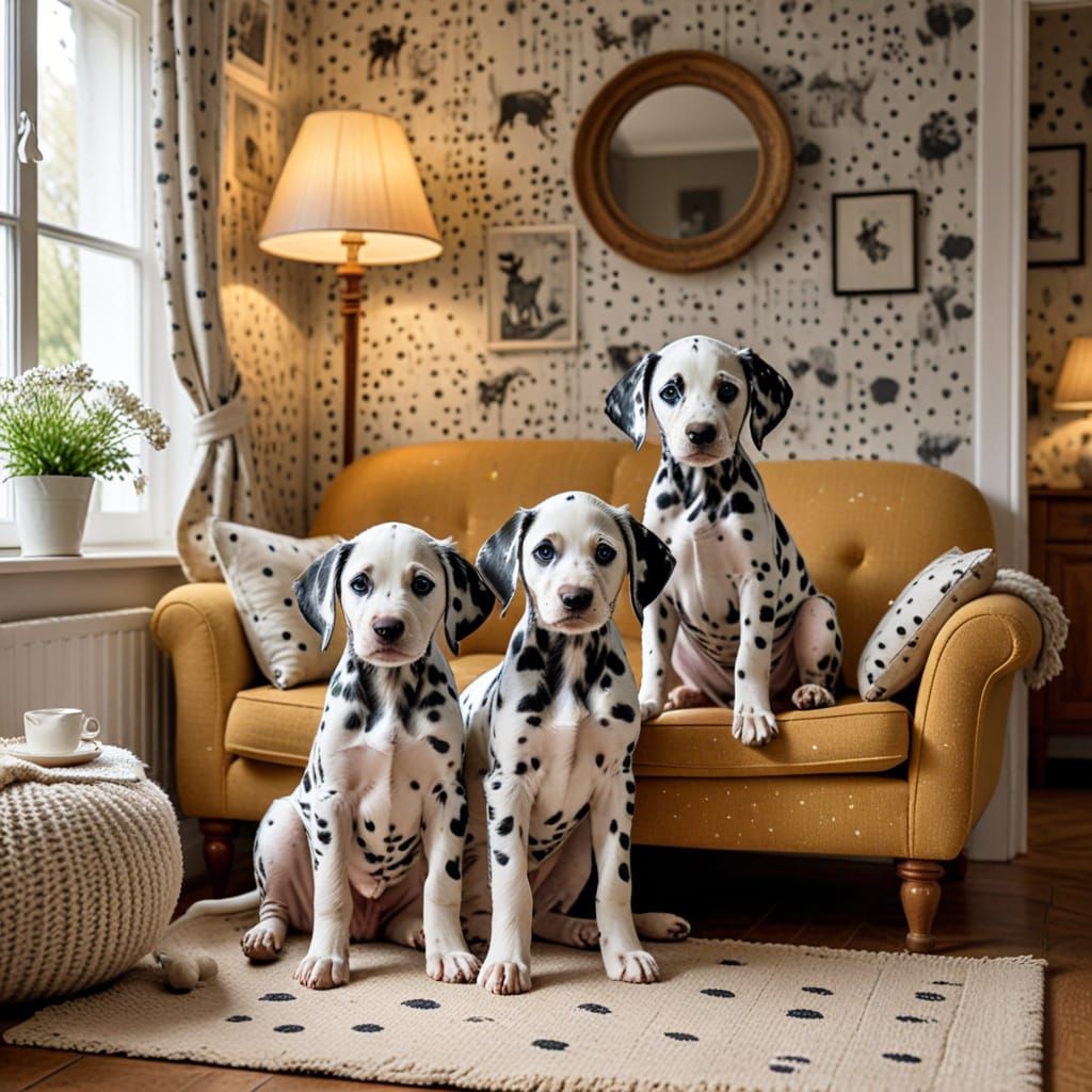Dalmatian Puppies Play in Polka Dot Cottage