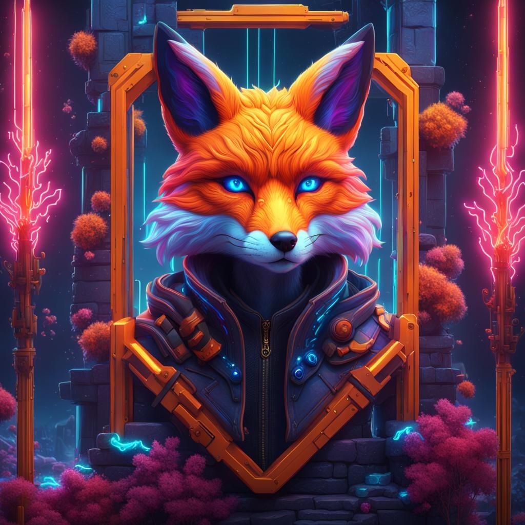 Vibrant Neon Fox Digital Painting