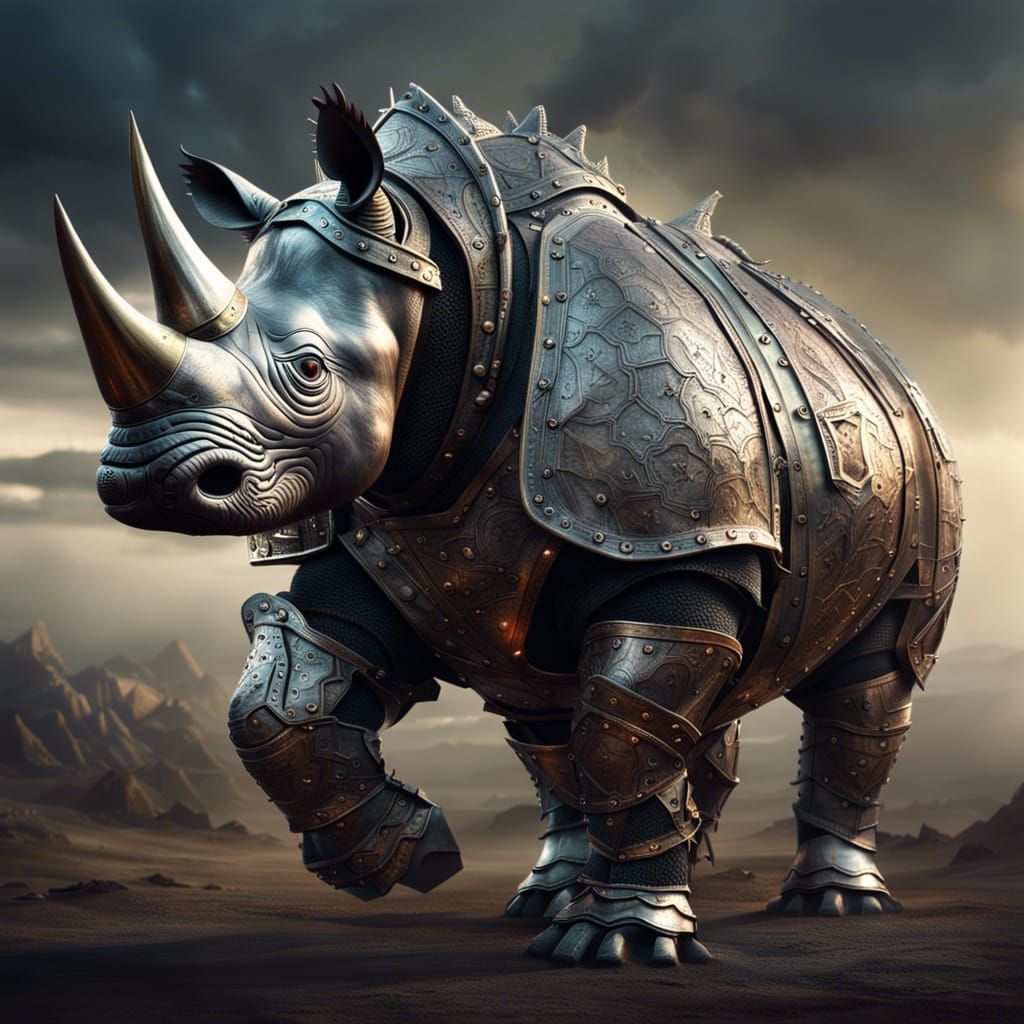 Armored Rhinoceros Knight: Epic Digital Painting