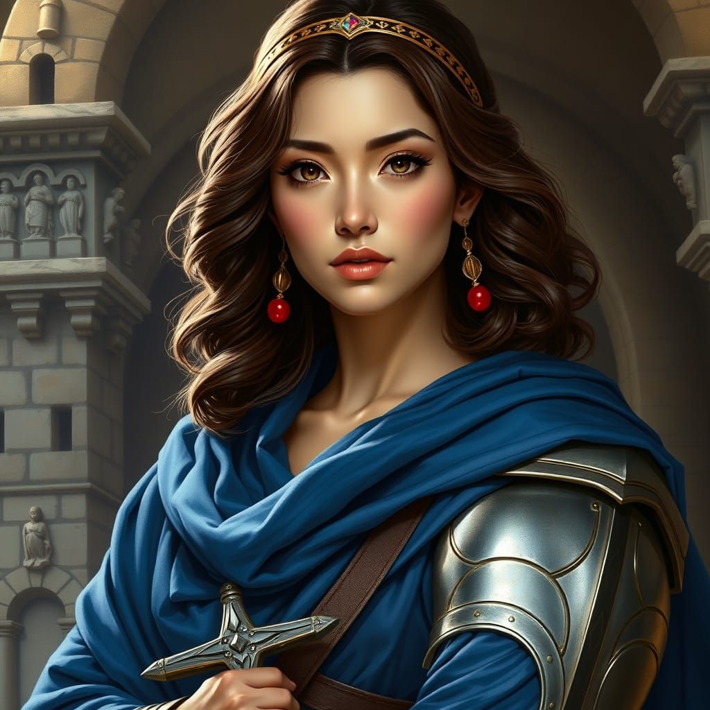Medieval Woman Warrior in Fantasy Art Style