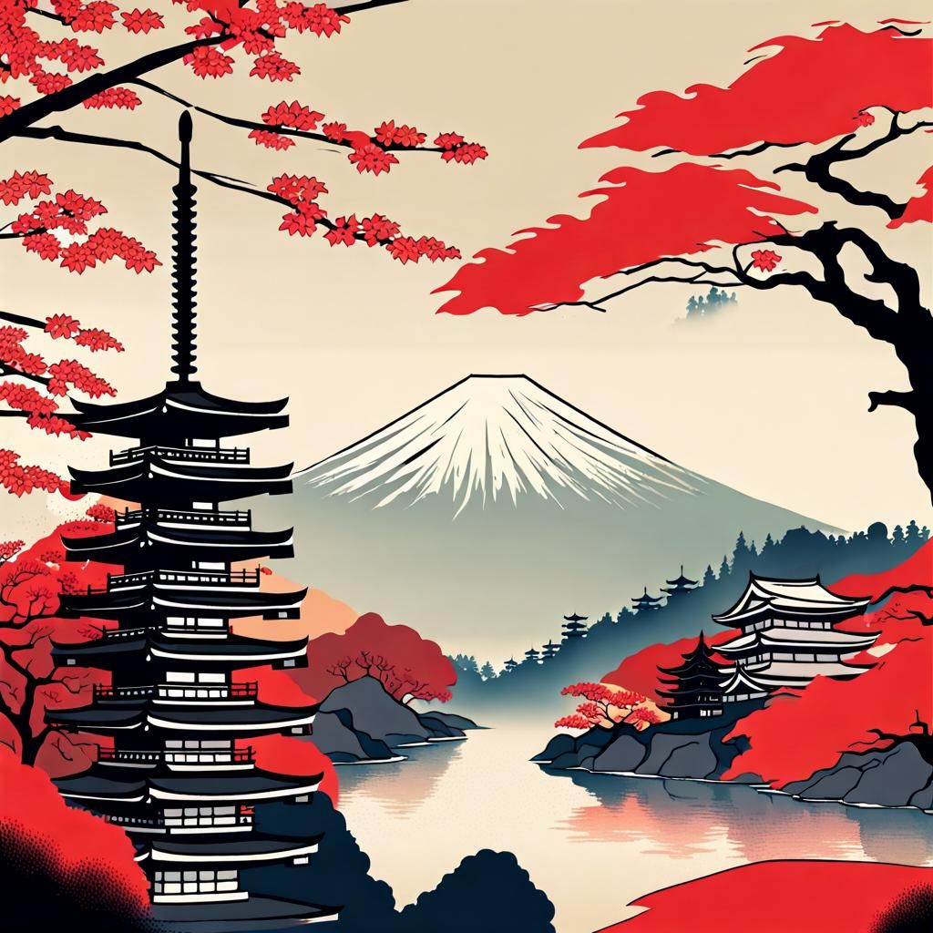 Picturesque Japan Landscape Postcard View