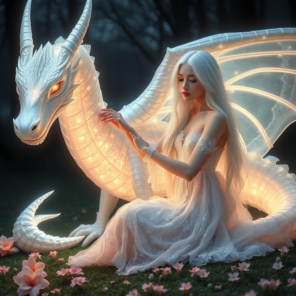 Ethereal Woman with Dragon in Fantasy Art