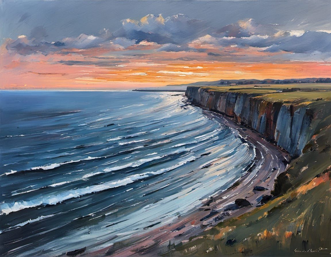 Ethereal Coastal Landscape in Abstract Expressionist Style