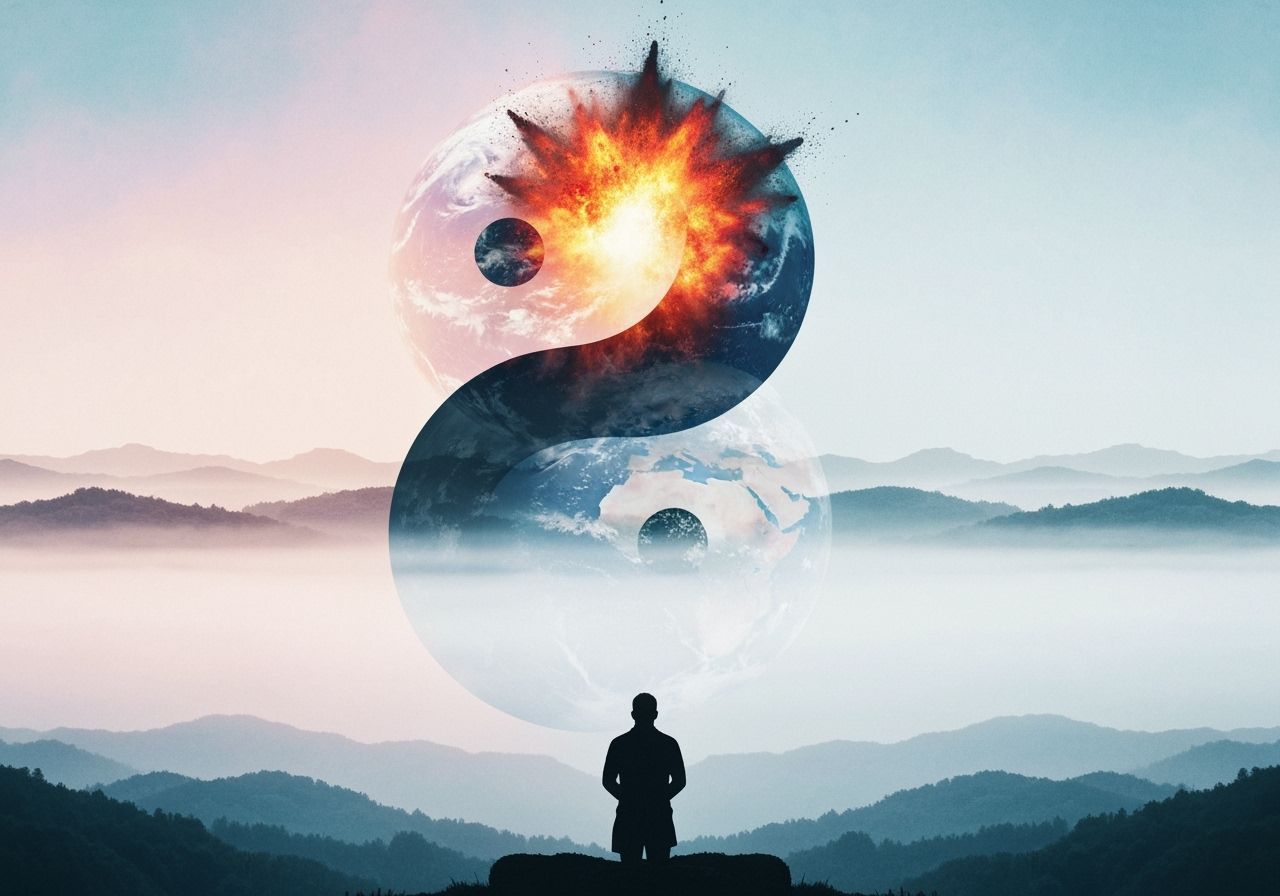 Yin Yang Landscape in Pastel Watercolor Style