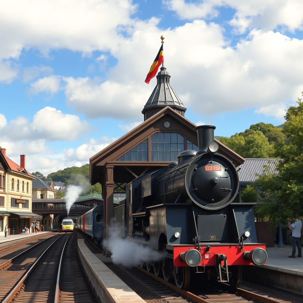 Victorian Train Station Landscape in a Futuristic Style
