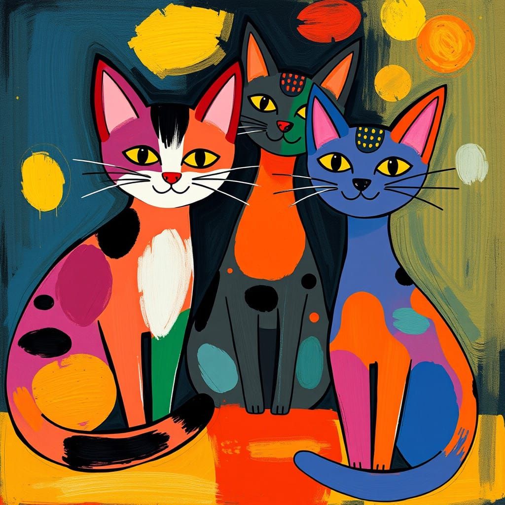 Vibrant Abstract Cats in Matisse-Inspired Modern Style
