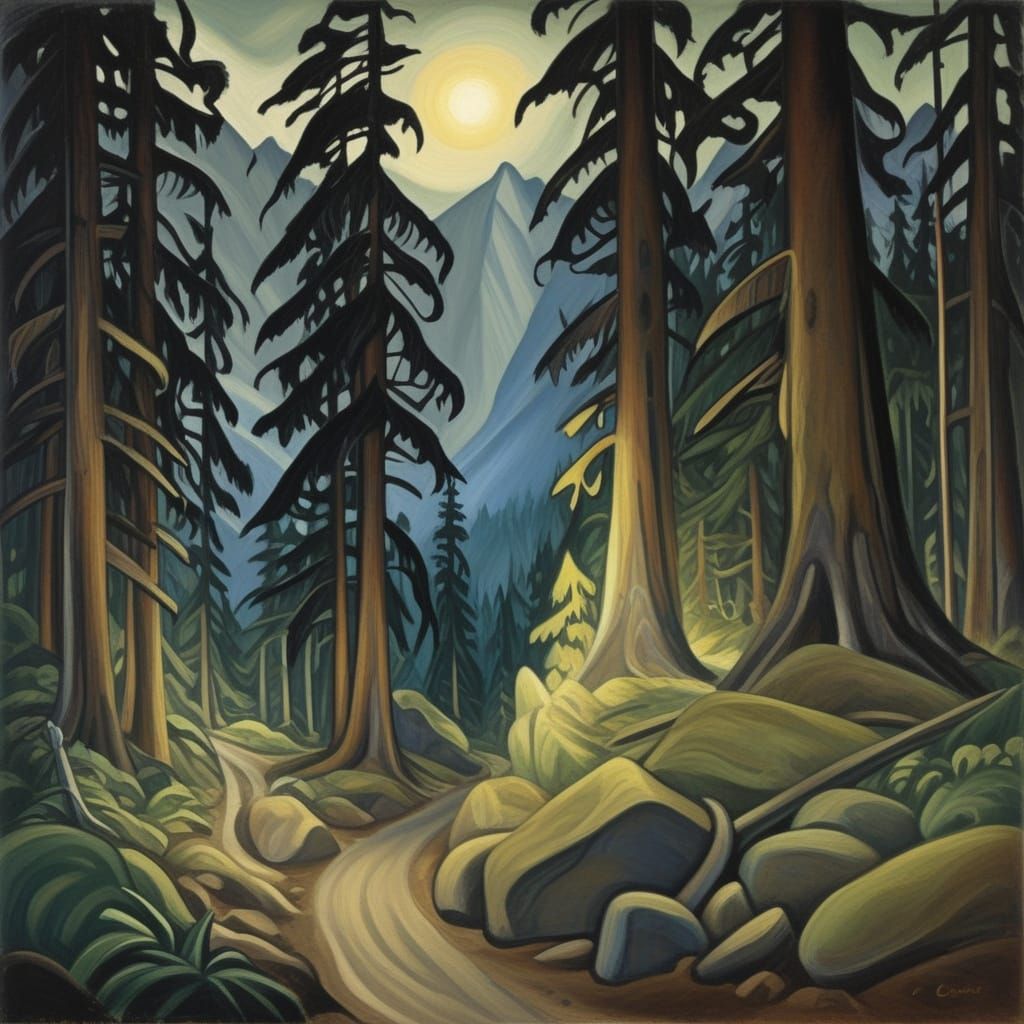 Dark Fantasy Landscape in the Style of Emily Carr