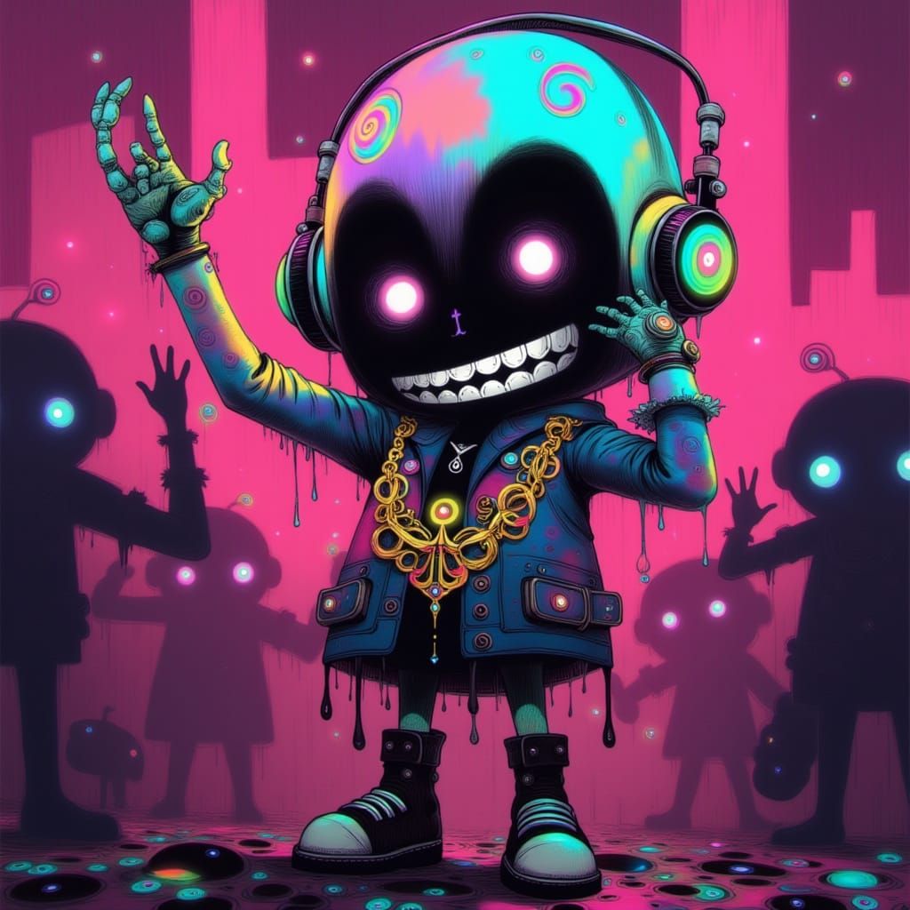 Tiny Skeleton's Neon Party: Bold and Bright