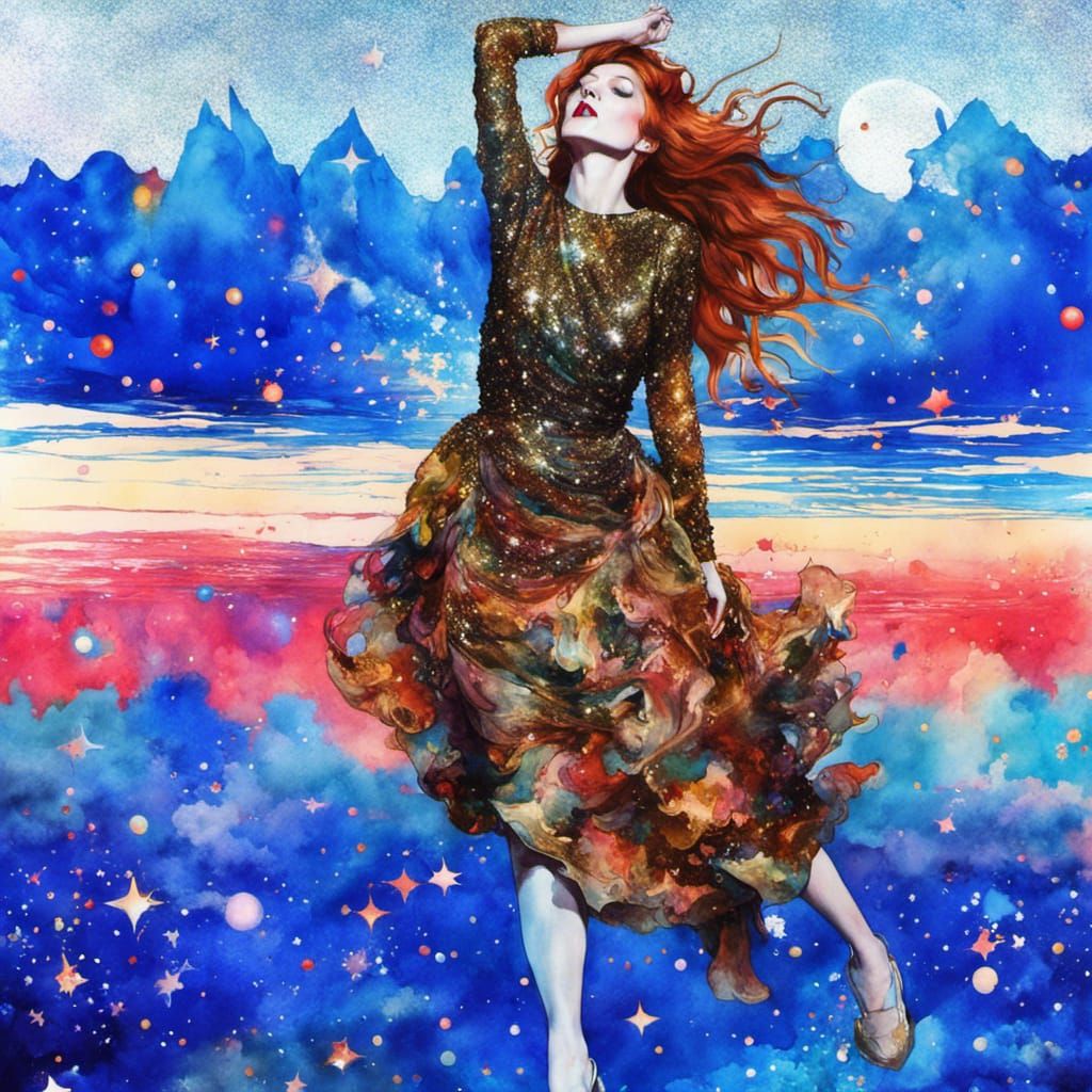 Florence Welch Dances in Glittery Watercolor Dreamscape