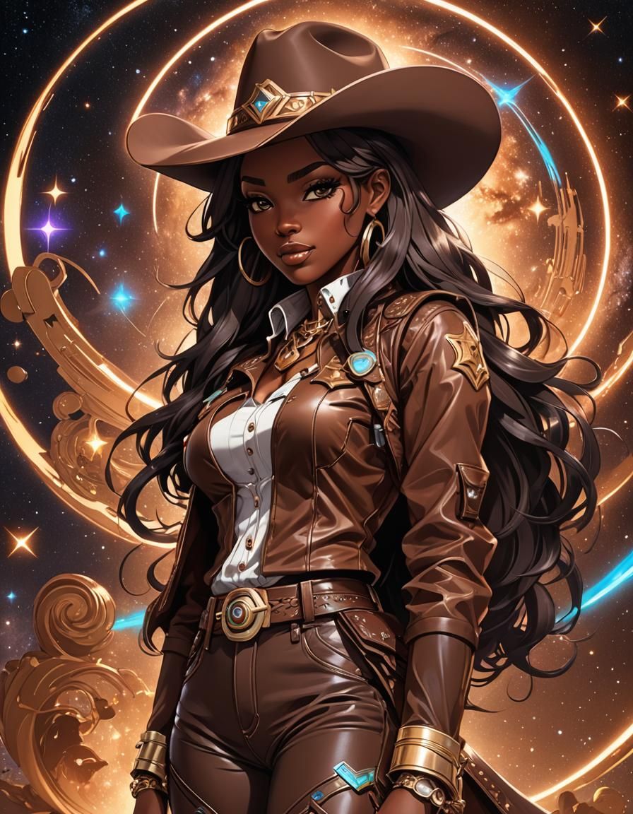 Anime Cowgirl in Holographic Astral Style