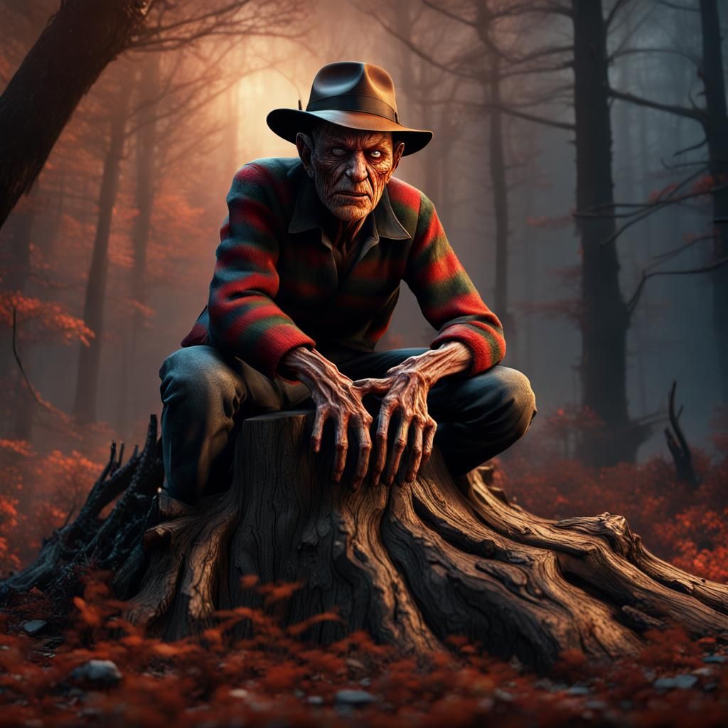 Freddy Krueger Searches on a Tree Stump