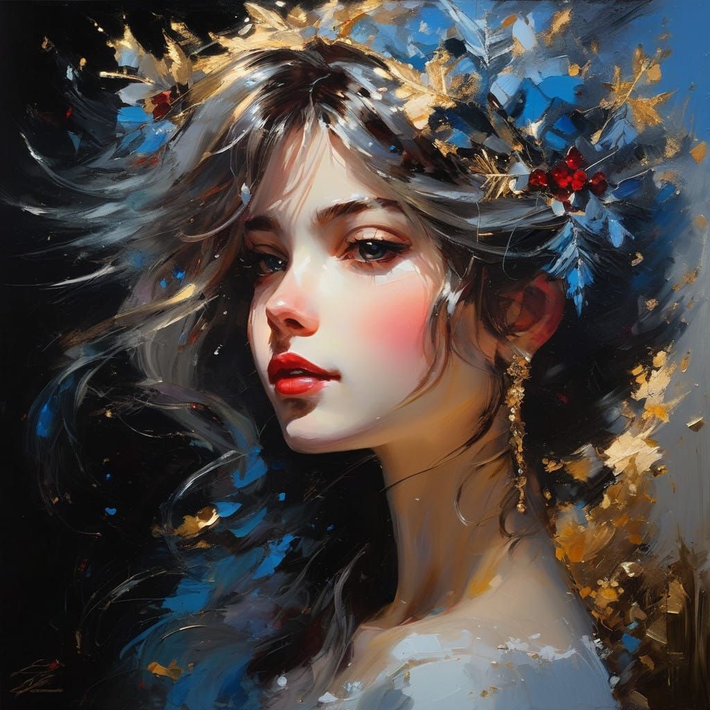 Sweet Christmas Girl in Golden Hour Velvet Hues