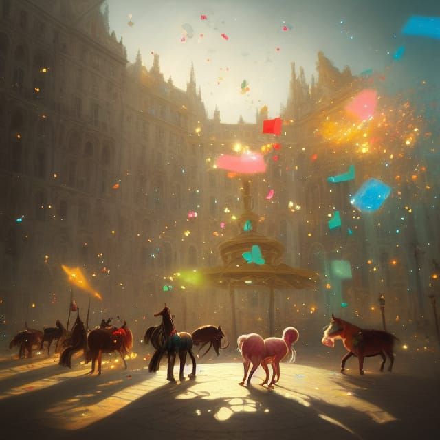 Glittering Merry-Go-Round Illustration with Confetti