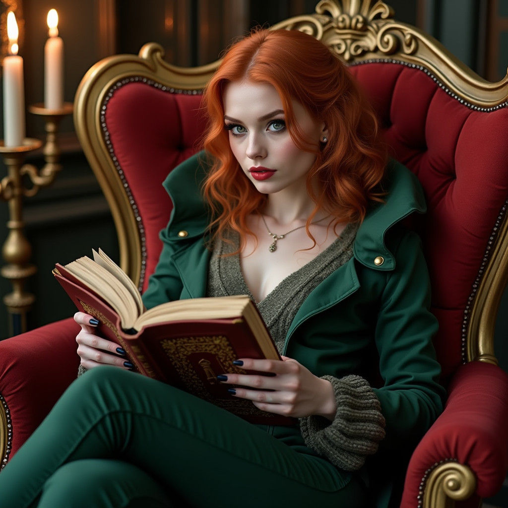 Vampire Reading Book in Cozy, Cinematic Style