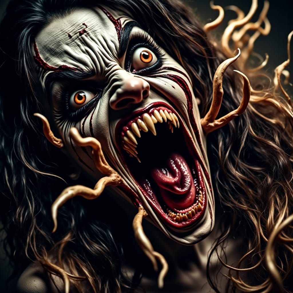 Screamo Ballet Dancer with Wicked Teeth in Extreme Action