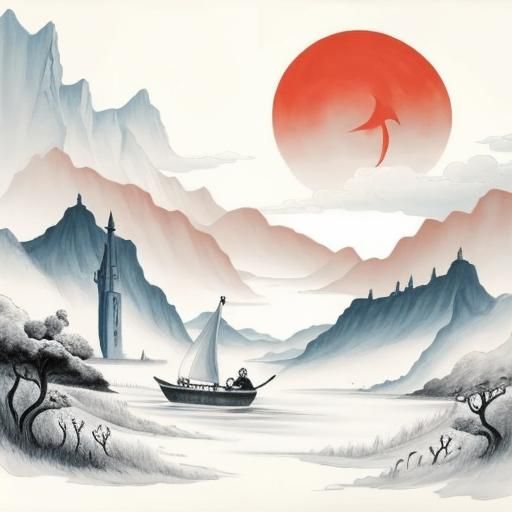 Charon Ferries Soul Across Styx in Folk Art Style