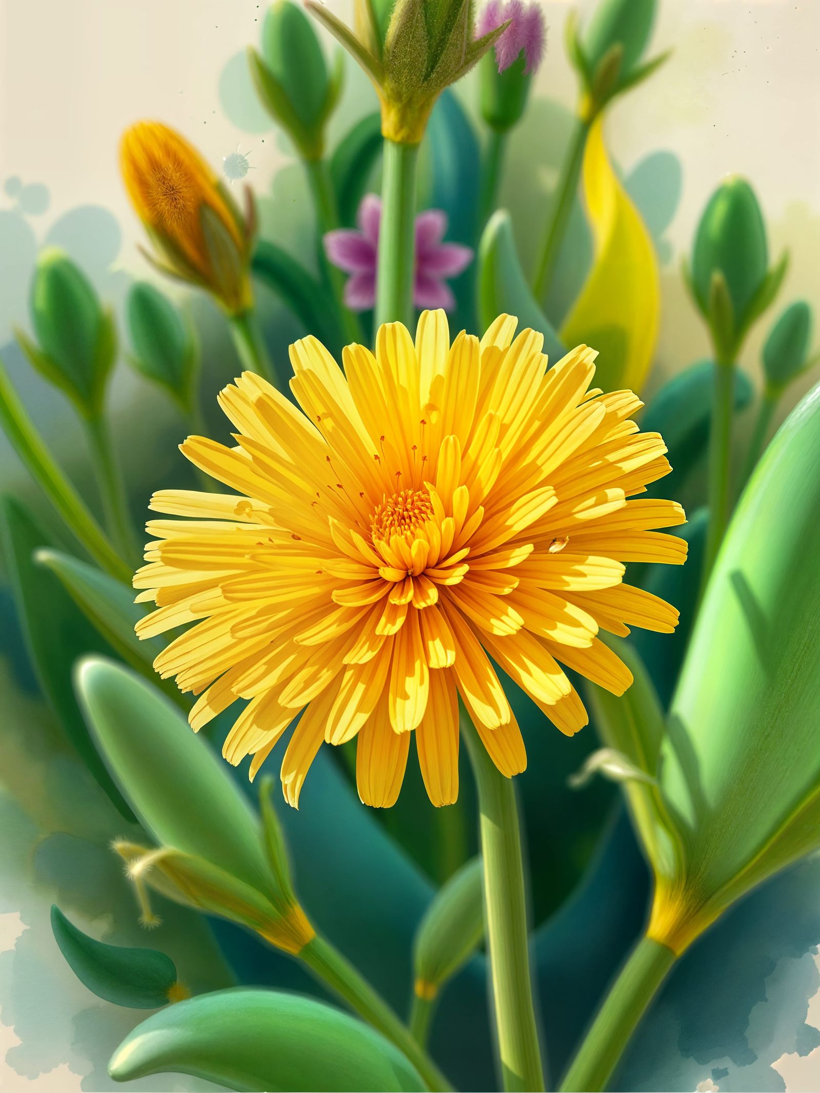 Vibrant Dandelion Watercolor Masterpiece