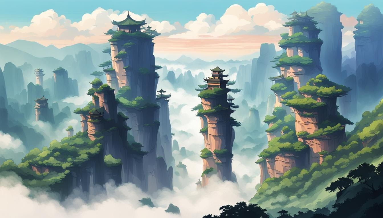 Tianzi Mountains in Anime Style