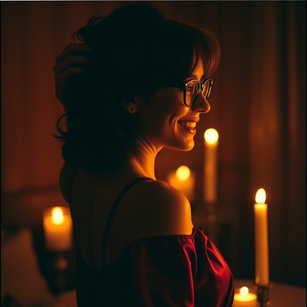 Woman in Profile with Candlelight, Cinematic Still