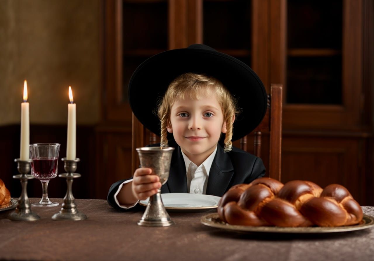 A Young Hasidic Boy Leads Shabbat with Devotion