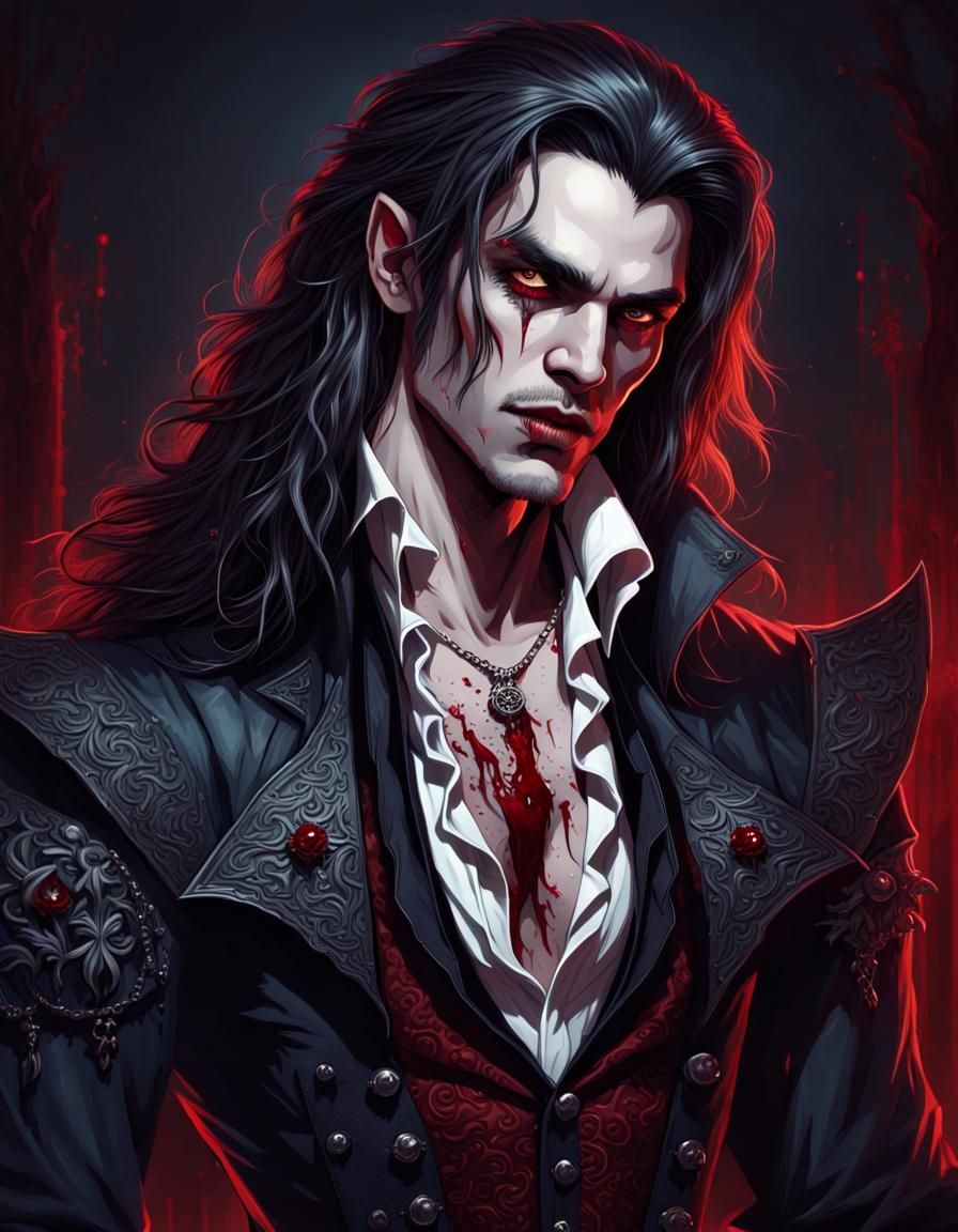 Bloody Vampire Prince Portrait: Hyperdetailed Pin-Up