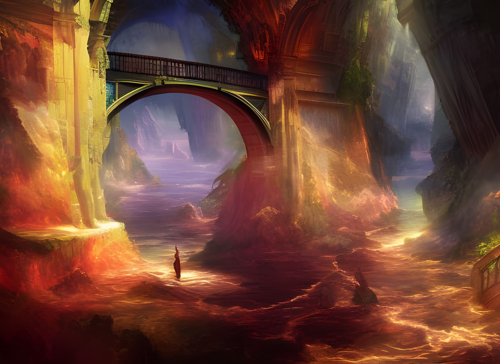 Fantasy Hanging Bridge in Expressionist Impasto Style