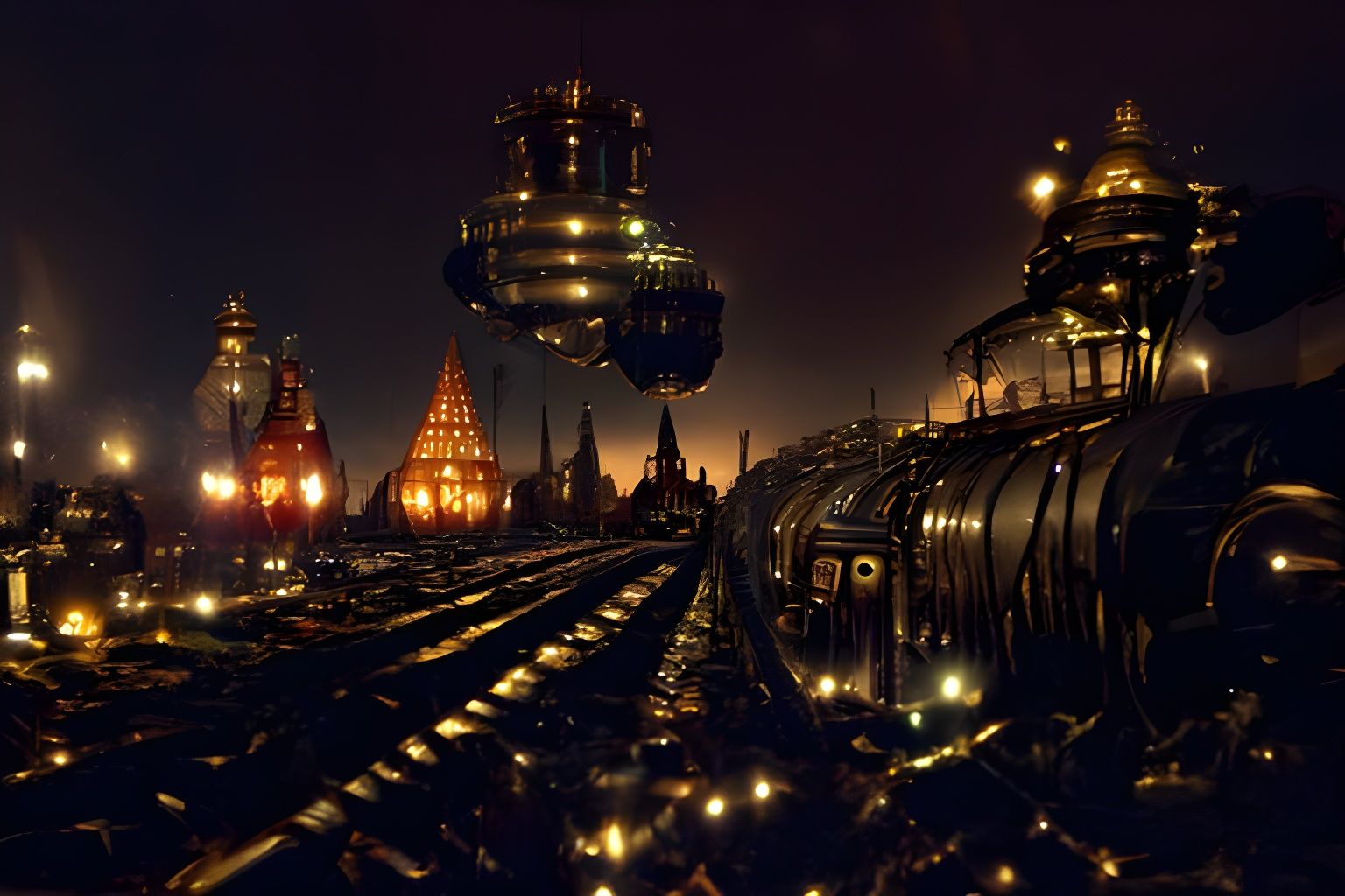 Steampunk Railway City with Airships and Spires