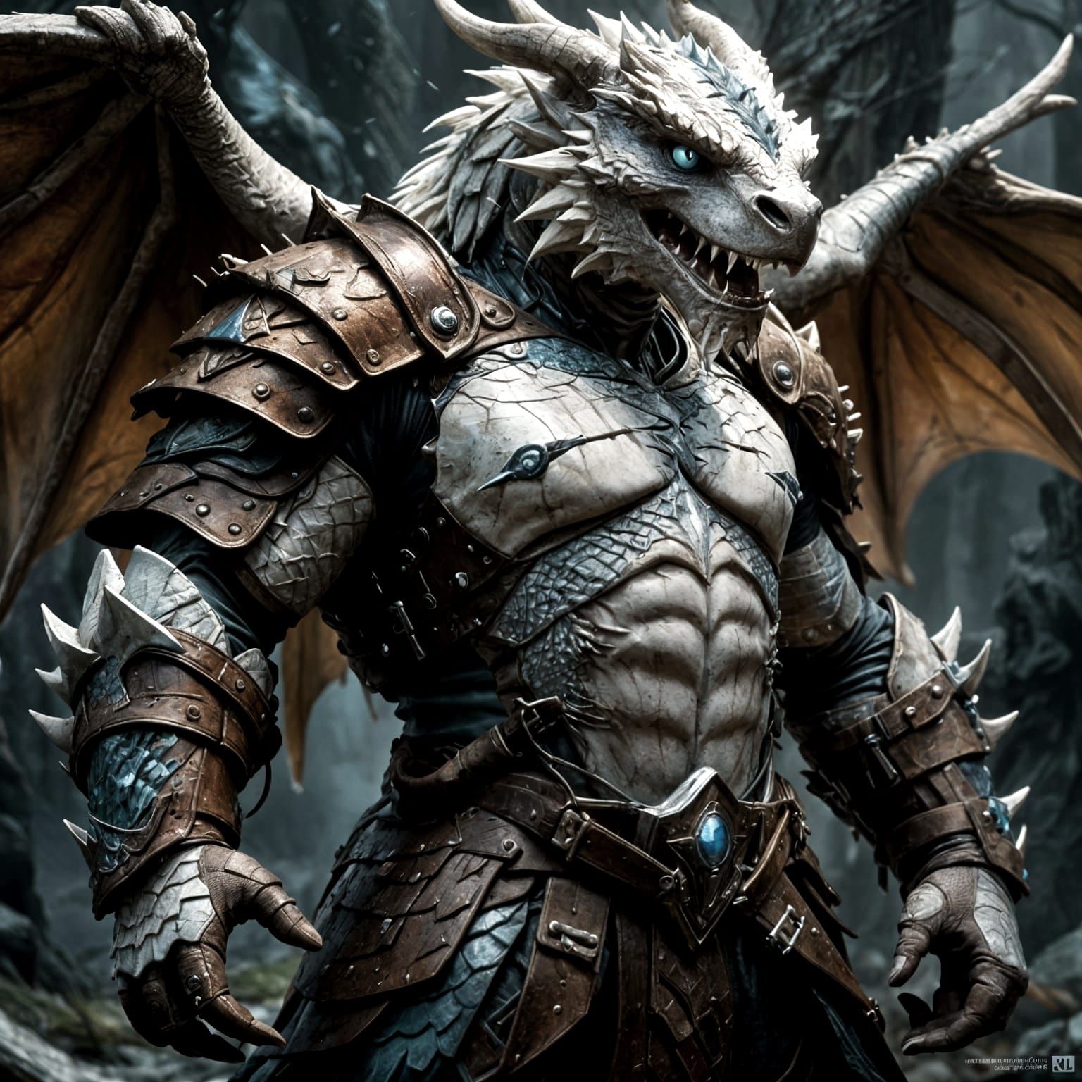 Epic Battle Scene of a Dragonborn Dragon in Leather Armour