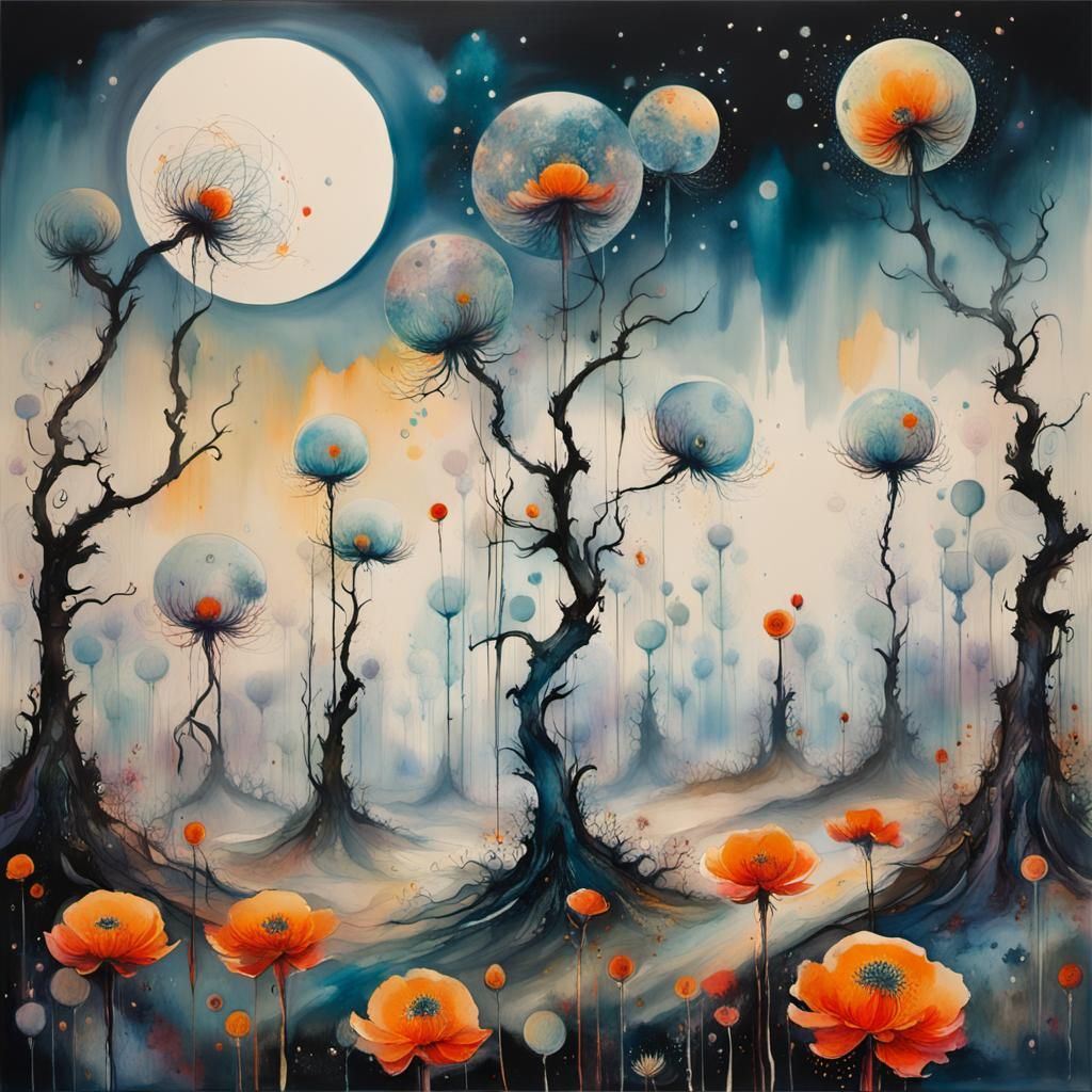 Fantastical Flowers Dance in Silk Painting Style
