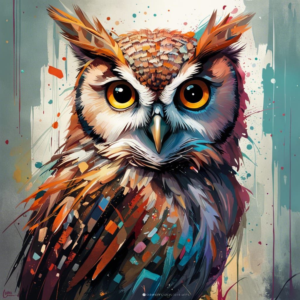 Adorable Owl Portrait in Digital Painting Style