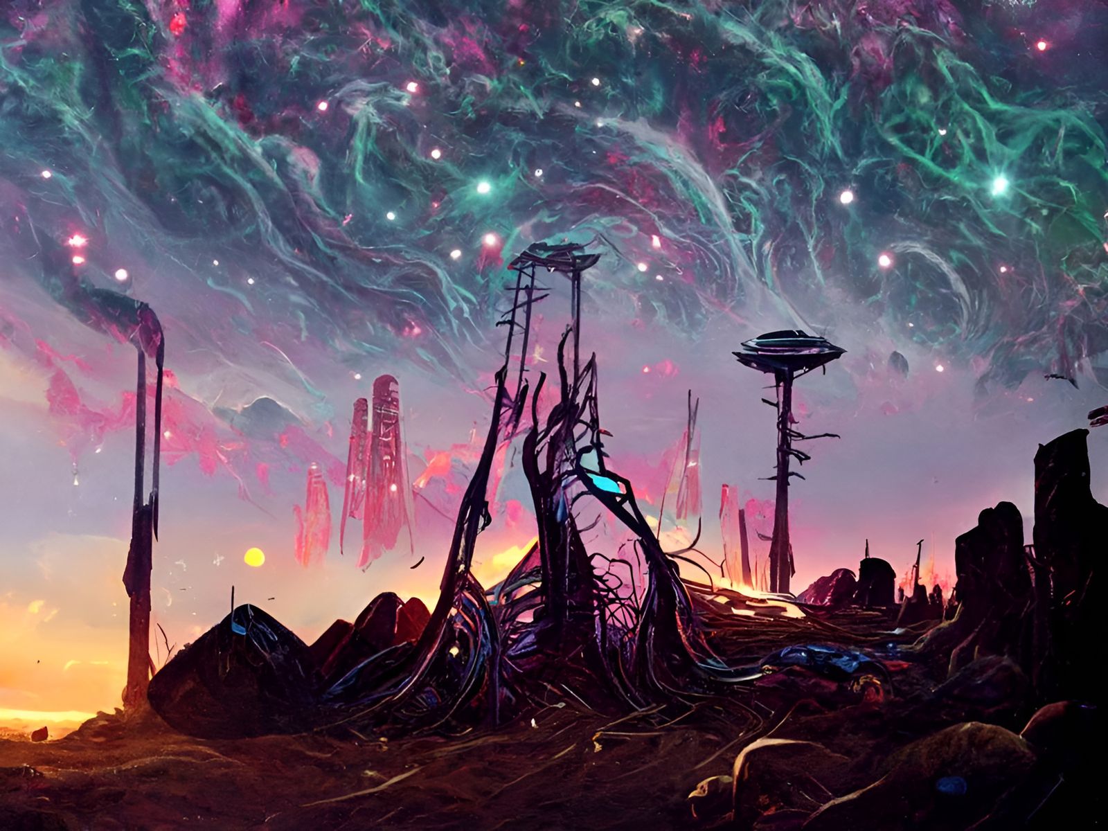 Colorful Cosmic Landscape Painting in Expressionist Style