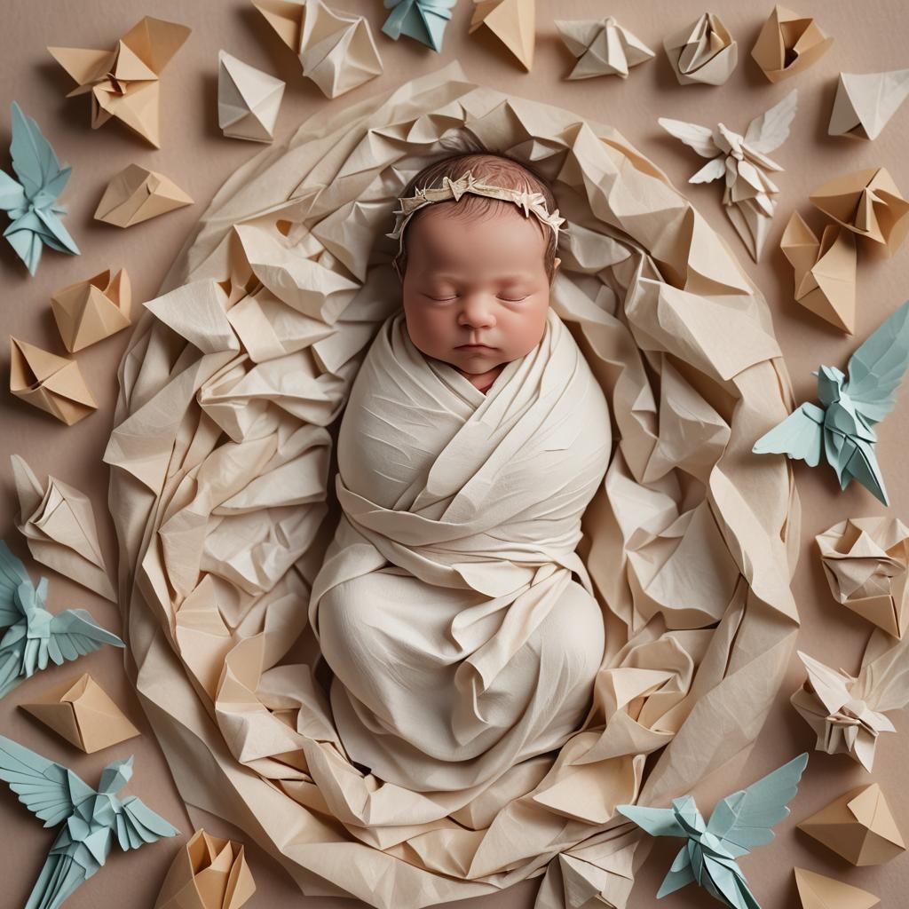Serene Baby Jesus Surrounded by Origami Wings