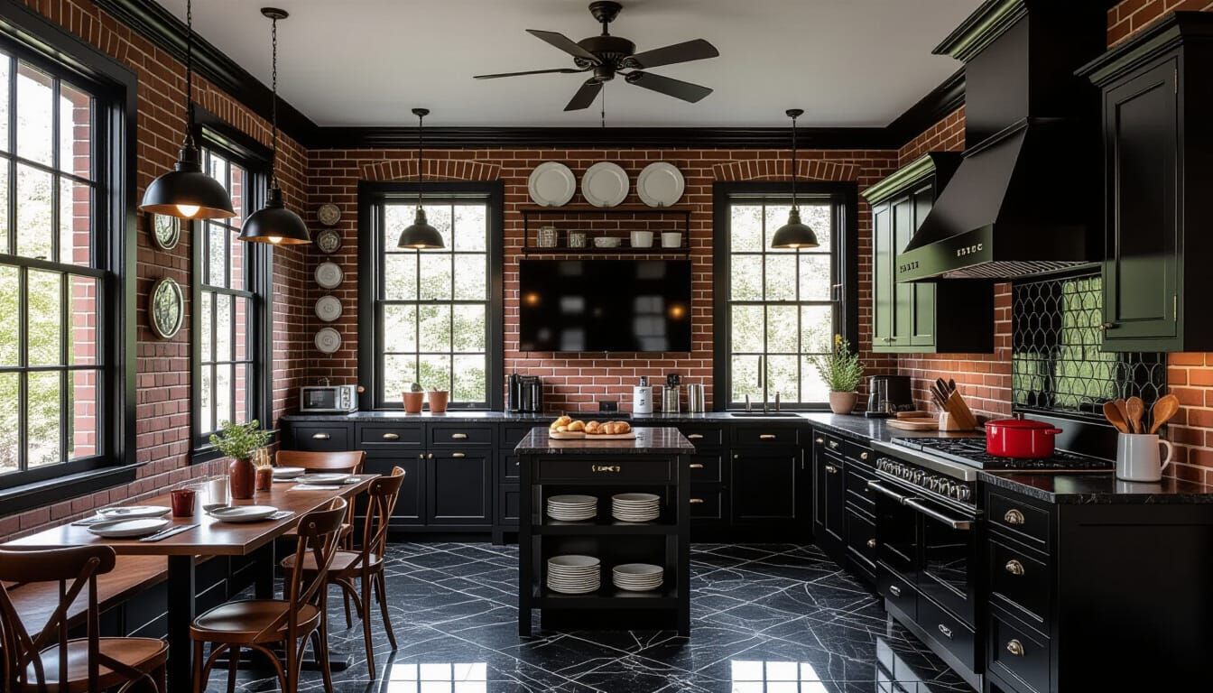 Victorian Kitchen with Brick and Marble in Cinematic Style