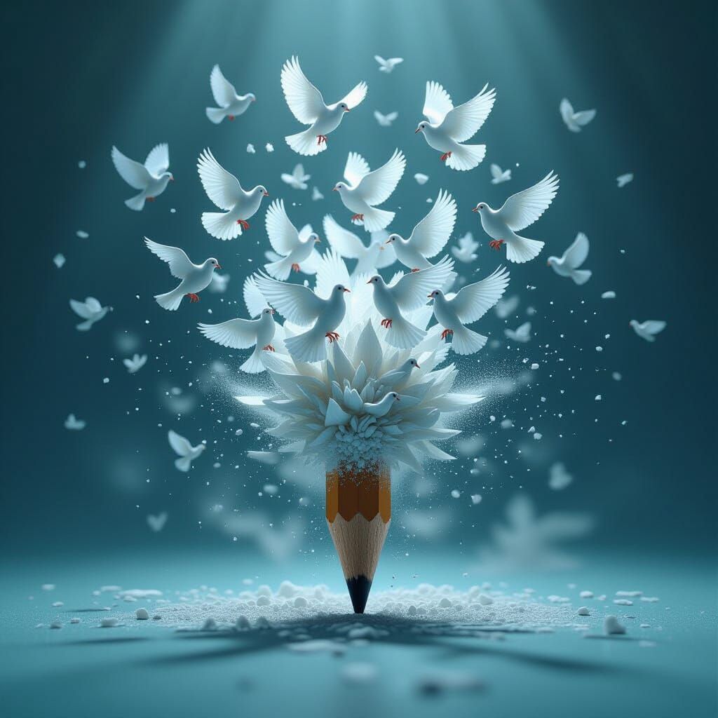 pencil exploding into birds