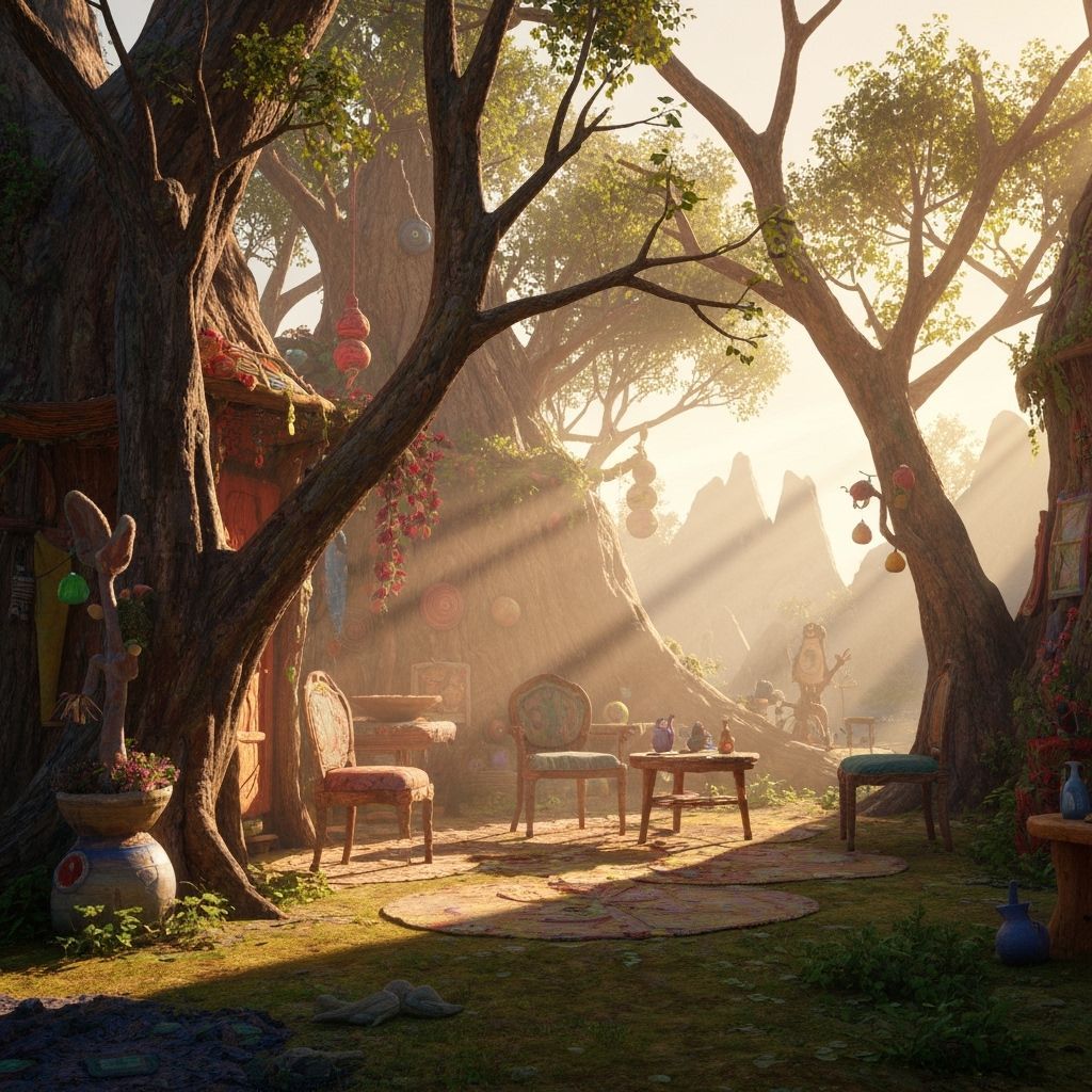 Whimsical Treehouse Village: Fantasy Concept Art
