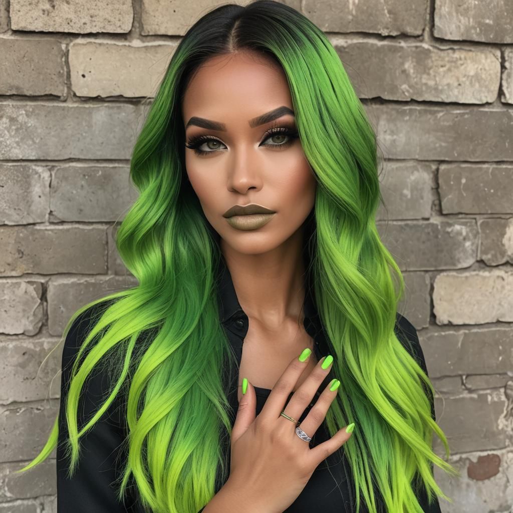 Stunning Woman with Neon Green Ombre Hair