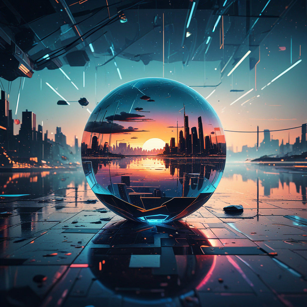 Vibrant Cosmic Cityscape in Geometric Cubism Style