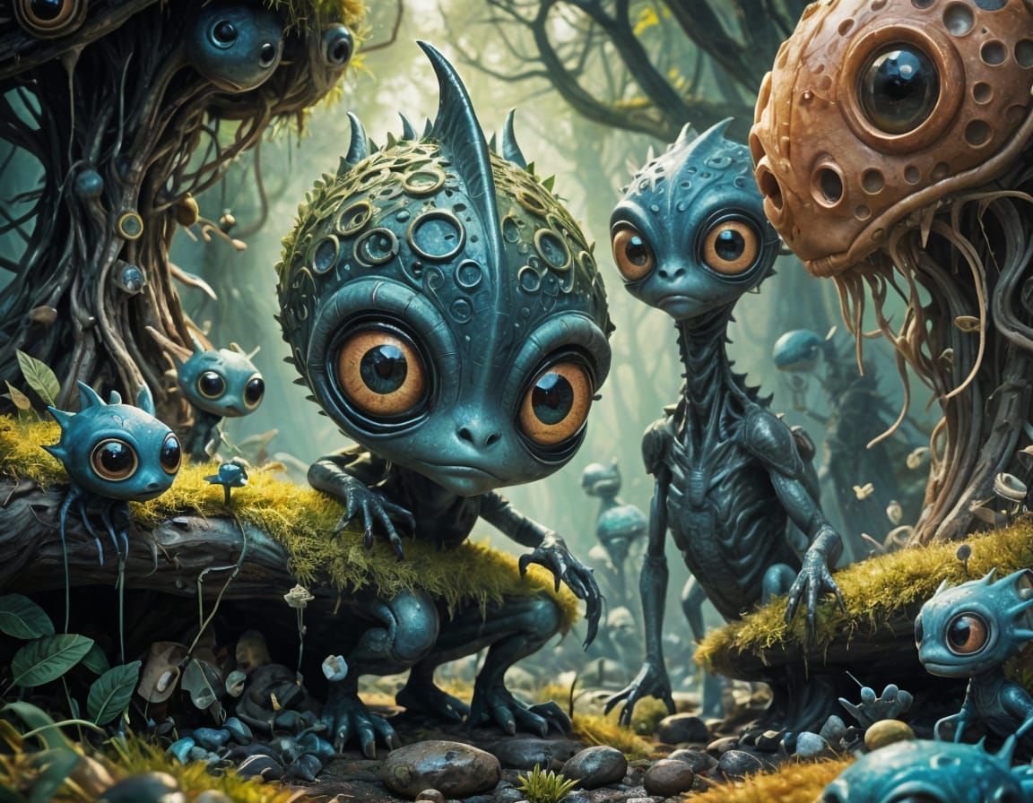 Blue Creatures in an Alien Landscape