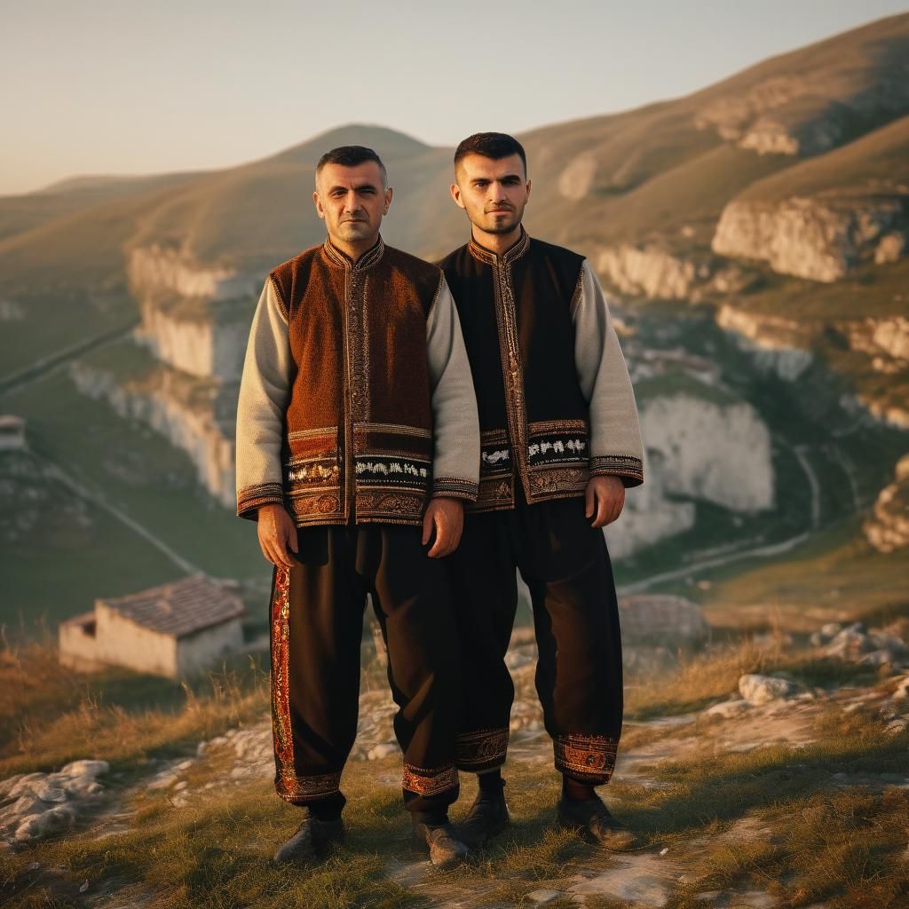 Albanian Men in Traditional Folkloric Dress