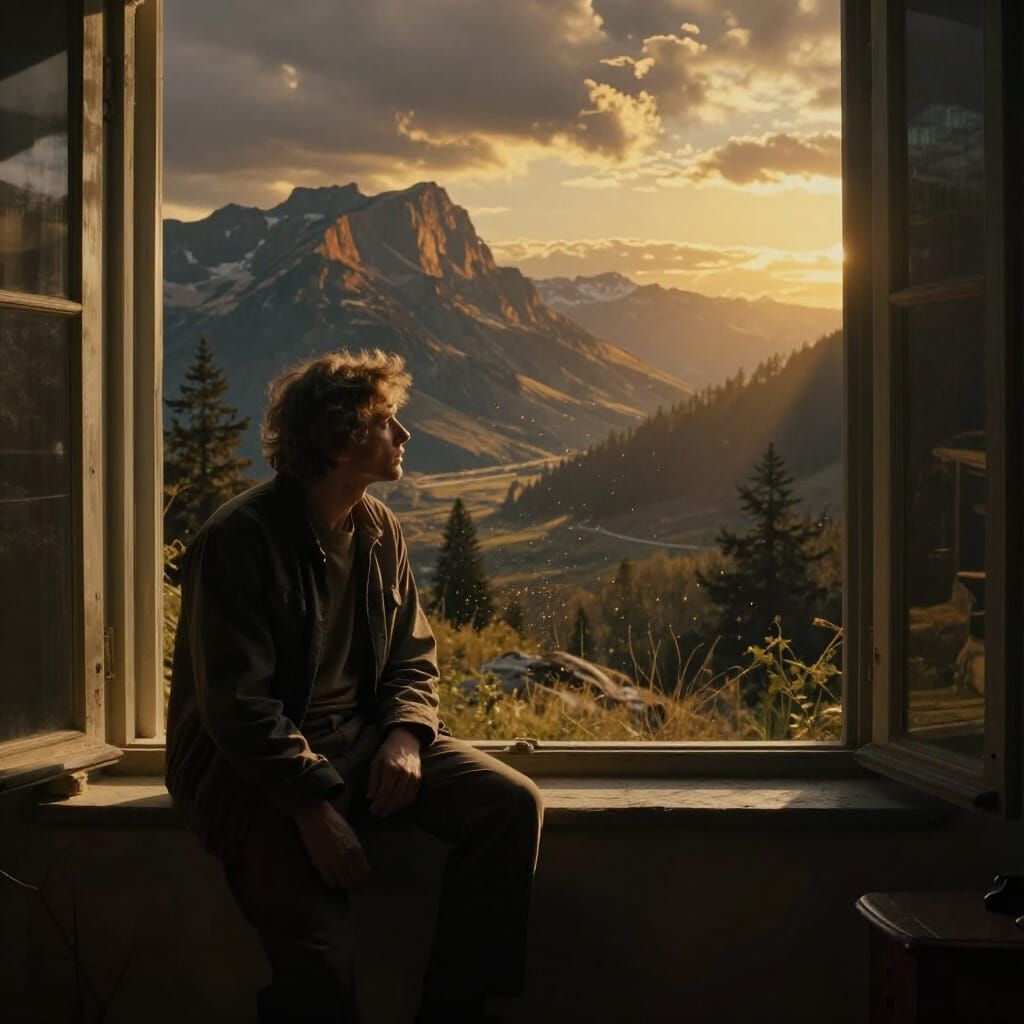 Man Lost in Thought Amidst Golden Hour Light