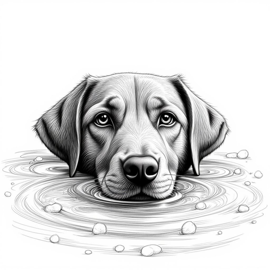 Meticulously Detailed Black and White Pencil Drawing of a Do...